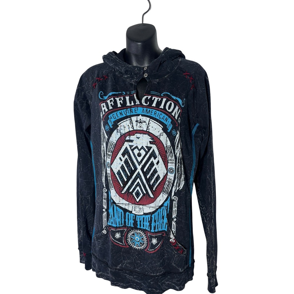 Affliction men's large freedom defender land of the free graphic hoodie y2k